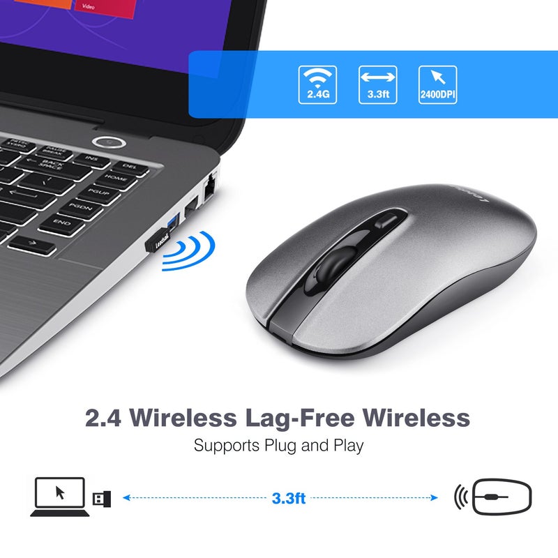 Leadsail Rechargeable Wireless Computer Mouse, 2.4G Portable Slim Cordless Mouse Less Noise for Laptop, Desktop, MacBook - Optical Mouse with 5 Adjustable DPI Levels - Image 4